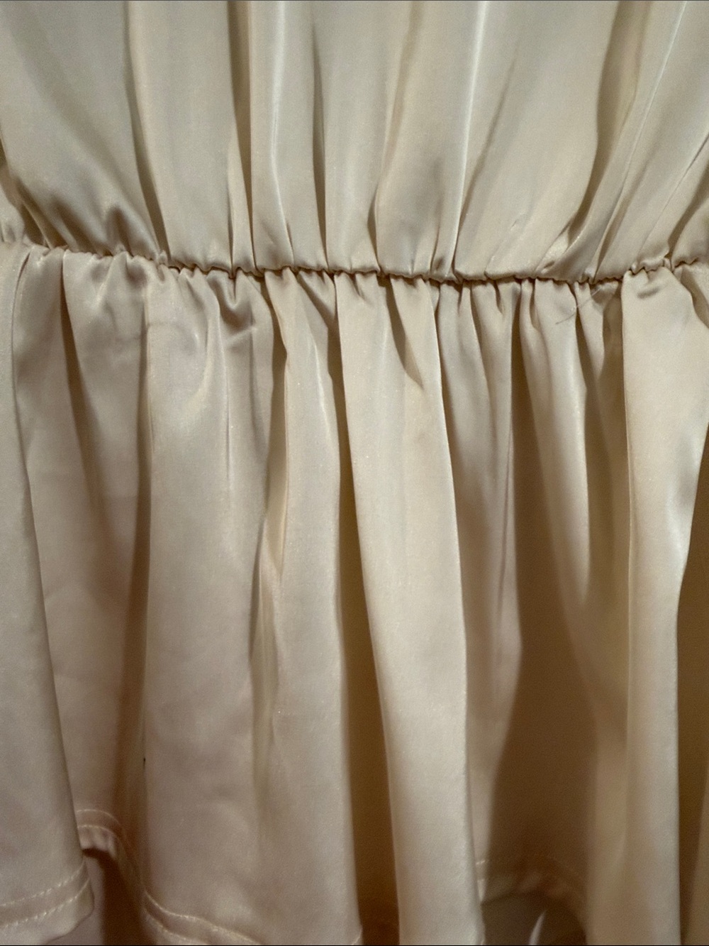 Cream Satin V-Neck Peplum Tie Blouse - Picture 6 of 9
